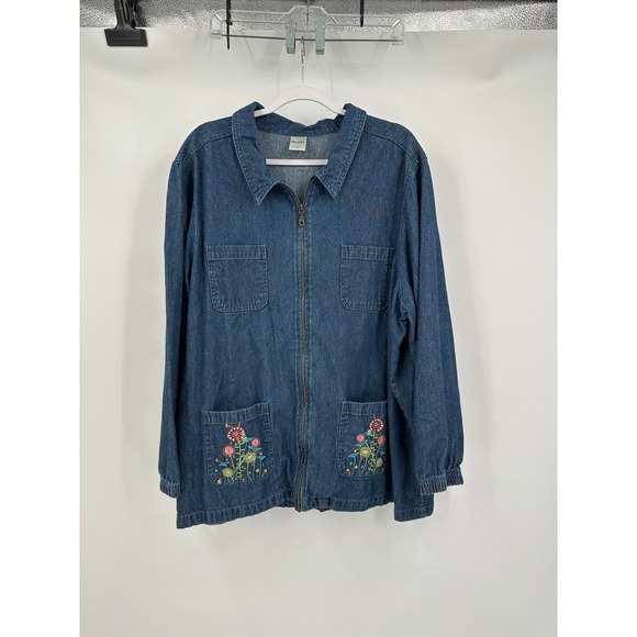 Cottagecore Denim Jacket Women 2X Embroidered Floral Artsy Boho Folklore Grandma - Picture 1 of 7